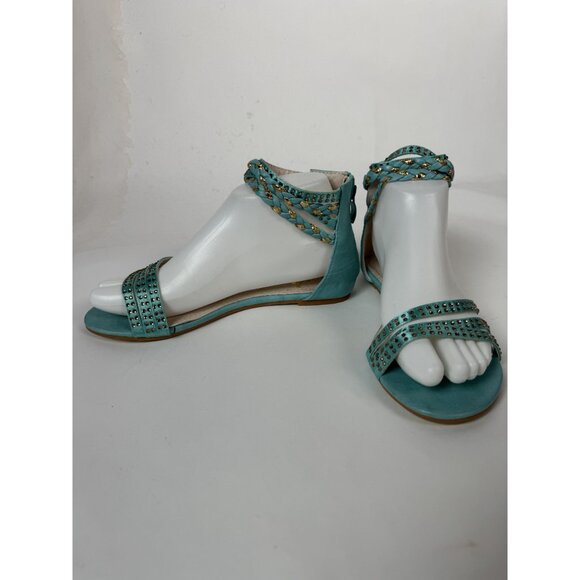Turquoise Ankle Wrap Sandals With Gold Studs Size 7 By Mochi - Picture 10 of 16